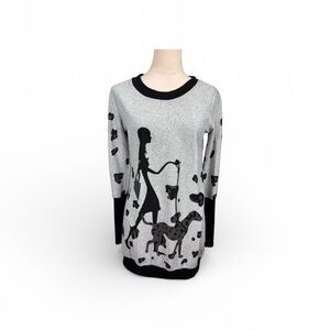 Allegra K Gray Sweater with Silhouette of lady walking a dog size medium